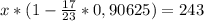 x*(1-\frac{17}{23}*0,90625)=243