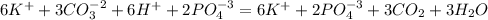 6K^++3CO_3^{-2}+6H^++2PO_4^{-3}=6K^++2PO_4^{-3}+3CO_2+3H_2O