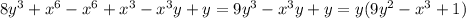 8y^3+x^6-x^6+x^3-x^3y+y=9y^3-x^3y+y=y(9y^2-x^3+1)