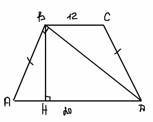 Основи рівнобічної трапеції - 12 та 20. діагональ трапеції перпендикулярна до бічної сторони. знайти