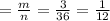 = \frac{m}{n}=\frac{3}{36} = \frac{1}{12}