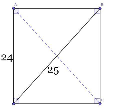 Впрямоугольники одна сторона равна 24 а диагональ равна 25 .найдите плошадь прямоугольника