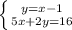 \left \{ {{y=x-1} \atop {5x+2y=16}} \right.