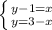 \left \{ {{y-1=x} \atop {y=3-x}} \right.