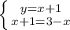 \left \{ {{y=x+1} \atop {x+1=3-x}} \right.