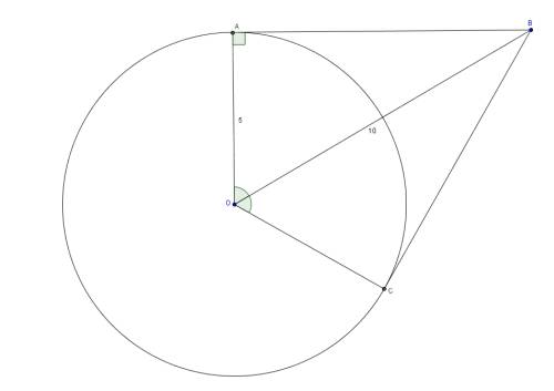Ab и bc отрезки касательных, проведенных из точки b к окружности с центром o. ao=5, ob=10. чему раве