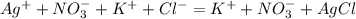 Ag^{+} + NO_{3}^{-} + K^{+} + Cl^{-} = K^{+} + NO_{3}^{-} + AgCl