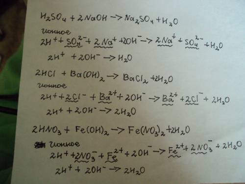 Составьте молекулярные и ионные уравнения: cuo+fe2o3 h2so4+ naoh нс1+ba(oh)2 hno3+fe(oh)2