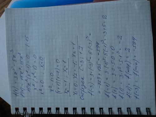 Найти наибольшее и наименьшее значение функции y=3x^5-5x^3 на промежутке [-3; 1]​