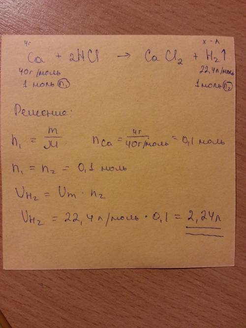 Подскажите как решить . вычислите массу и обьём водорода в н.у. выделевшегося при взаимодействии 4 г