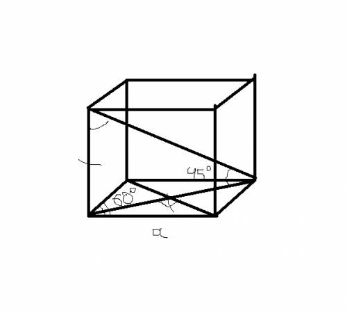 Основанием прямой призмы служит ромб со стороной а и углом 60о . большая диагональ призмы образует с
