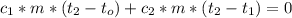 c_1*m*(t_2-t_o)+c_2*m*(t_2-t_1)=0