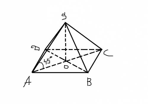 Сторона основания правильной четырехугольной пирамиды равна 2 корня из2 ее боковое ребро наклонено к