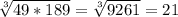 \sqrt[3]{49*189}=\sqrt[3]{9261}=21