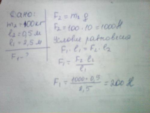 Кправому плечу рычага длиной 50см прикрепили груз массой 100кг. какую силу необходимо приложить к ле