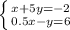 \left \{ {{x+5y=-2} \atop {0.5x-y=6}} \right.