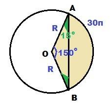 Длина дуги стягиваемой хордой равна 30 пи см а угол образованный этой хордой и радиусом проведённым