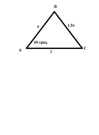 Втреугольнике abc угол a 60 градусов, сторона bc в 1,5 раза больше ab. найдите отношение ac к bc. зд