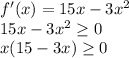 f'(x)=15x-3x^2\\15x-3x^2\geq0\\x(15-3x)\geq0