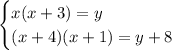 \begin{cases} x(x+3)=y\\(x+4)(x+1)=y+8\end{cases}