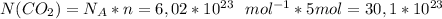 N (CO_2)=N_A*n=6,02 * 10^{23} \ \ mol^{-1}* 5 mol=30,1 * 10^{23}