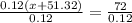 \frac{0.12(x+51.32)}{0.12}=\frac{72}{0.12}