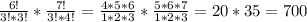 \frac{6!}{3!*3!}*\frac{7!}{3!*4!}= \frac{4*5*6}{1*2*3}*\frac{5*6*7}{1*2*3}=20*35=700