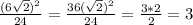 \frac{(6\sqrt{2})^2}{24}=\frac{36(\sqrt{2})^2}{24}=\frac{3*2}{2}=3