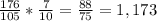 \frac{176}{105} * \frac{7}{10} = \frac{88}{75} = 1,173