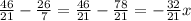 \frac{46}{21} - \frac{26}{7} = \frac{46}{21} - \frac{78}{21} = -\frac{32}{21}x