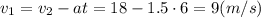 v_1=v_2-at=18-1.5\cdot6=9(m/s)