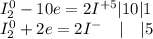 I_{2}^{0} - 10e = 2I^{+5} | 10| 1\\ I_{2}^{0} + 2e = 2I^{-}\ \ \ |\ \ \ | 5