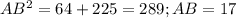 AB^{2}=64+225=289; AB=17