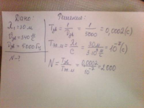 Станция работает на длине волны 30м. сколько колебаний несущей частоты происходит в течении одного п