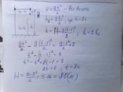 Тело, сводобно без начальной скорости с некоторой высоты, за последнюю секунду падения проходит путь