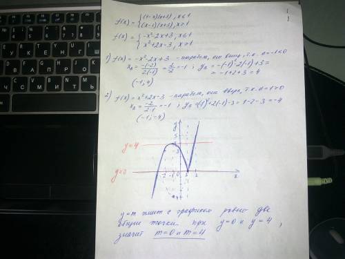 Постройте график функции y= f(x) где (1-x)(x+3), если x \leq 1 f (x) = (x-1)(x+3), если x > 1 пос