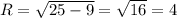 R=\sqrt{25-9}=\sqrt{16}=4