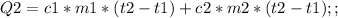 Q2=c1*m1*(t2-t1)+c2*m2*(t2-t1);;\\