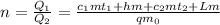 n=\frac{Q_1}{Q_2}=\frac{c_1mt_1+hm+c_2mt_2+Lm}{qm_0}