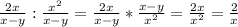 \frac{2x}{x-y} : \frac{x^2}{x-y} =\frac{2x}{x-y} * \frac{x-y}{x^2} = \frac{2x}{x^2} = \frac{2}{x}