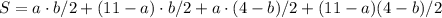 S=a\cdot b/2+(11-a)\cdot b/2+a\cdot (4-b)/2+(11-a)(4-b)/2