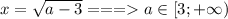 x=\sqrt{a-3}===a\in [3;+\infty)