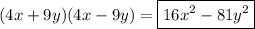 (4x+9y)(4x-9y)=\boxed{16x^2-81y^2}