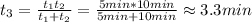 t_3=\frac{t_1t_2}{t_1+t_2} =\frac{5min*10min}{5min+10min} \approx3.3min