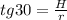 tg30=\frac{H}{r}