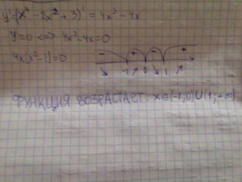 Найдите промежутки возрастания f(x) = x^4 - 2x^2 + 3