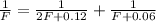 \frac{1}{F}=\frac{1}{2F+0.12}+\frac{1}{F+0.06}