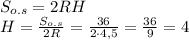 S_{o.s}=2RH\\H=\frac{S_{o.s}}{2R}=\frac{36}{2\cdot{4,5}}=\frac{36}{9}=4