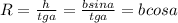 R=\frac{h}{tga}=\frac{bsina}{tga}=bcosa