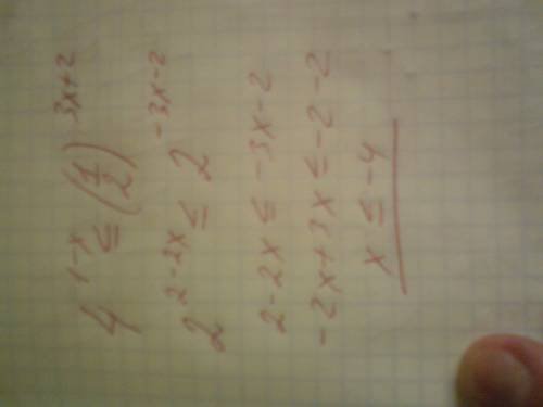 Решите неравенство 4^1-x< = (1/2)в степени(3x+2)